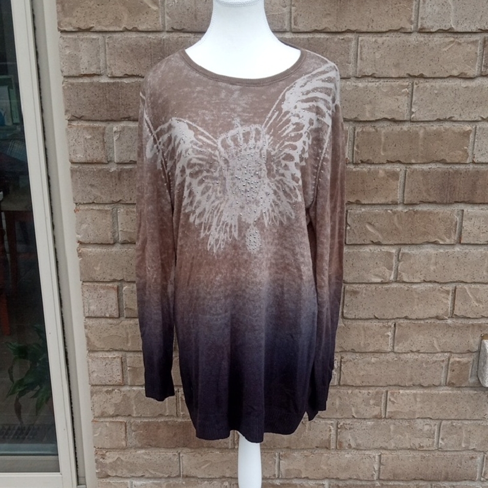 Olsen Brown, Dark Blue and Black Ombre Long Sleeve Top